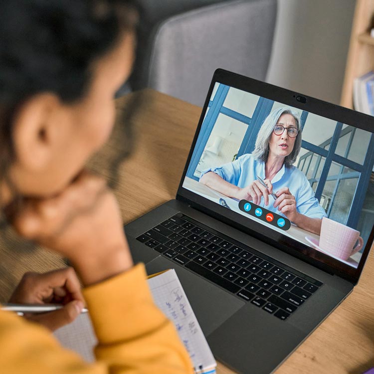 Woman watching webinar